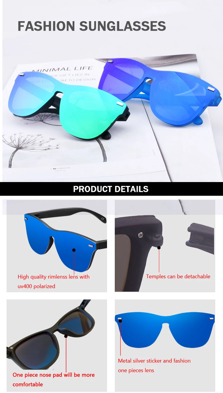 Free Sample Adult Fashion Rimless Sun Glasses Custom Sunglasses Polarized Lens